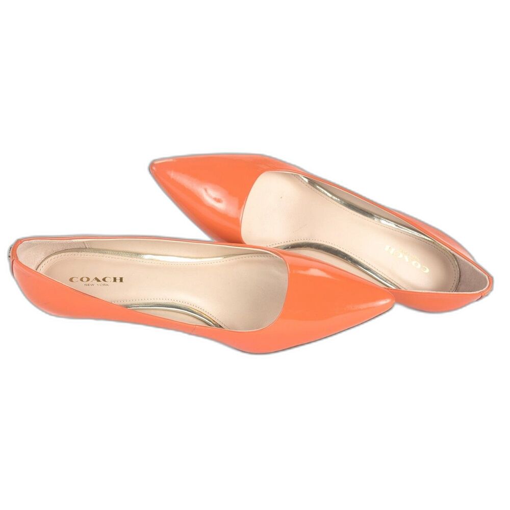 Coach Women's Lizzy Patent Leather Pump Bright Orange 3" Heel Size US/8 - Picture 3 of 10